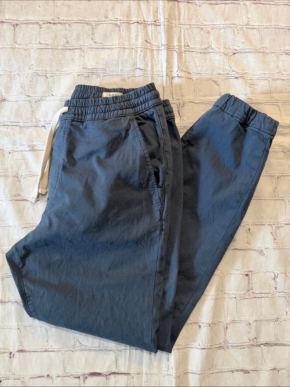 Marine Layer Men’s Slim Fit Jogger Pants in Slate Blue Organic Cotton Medium